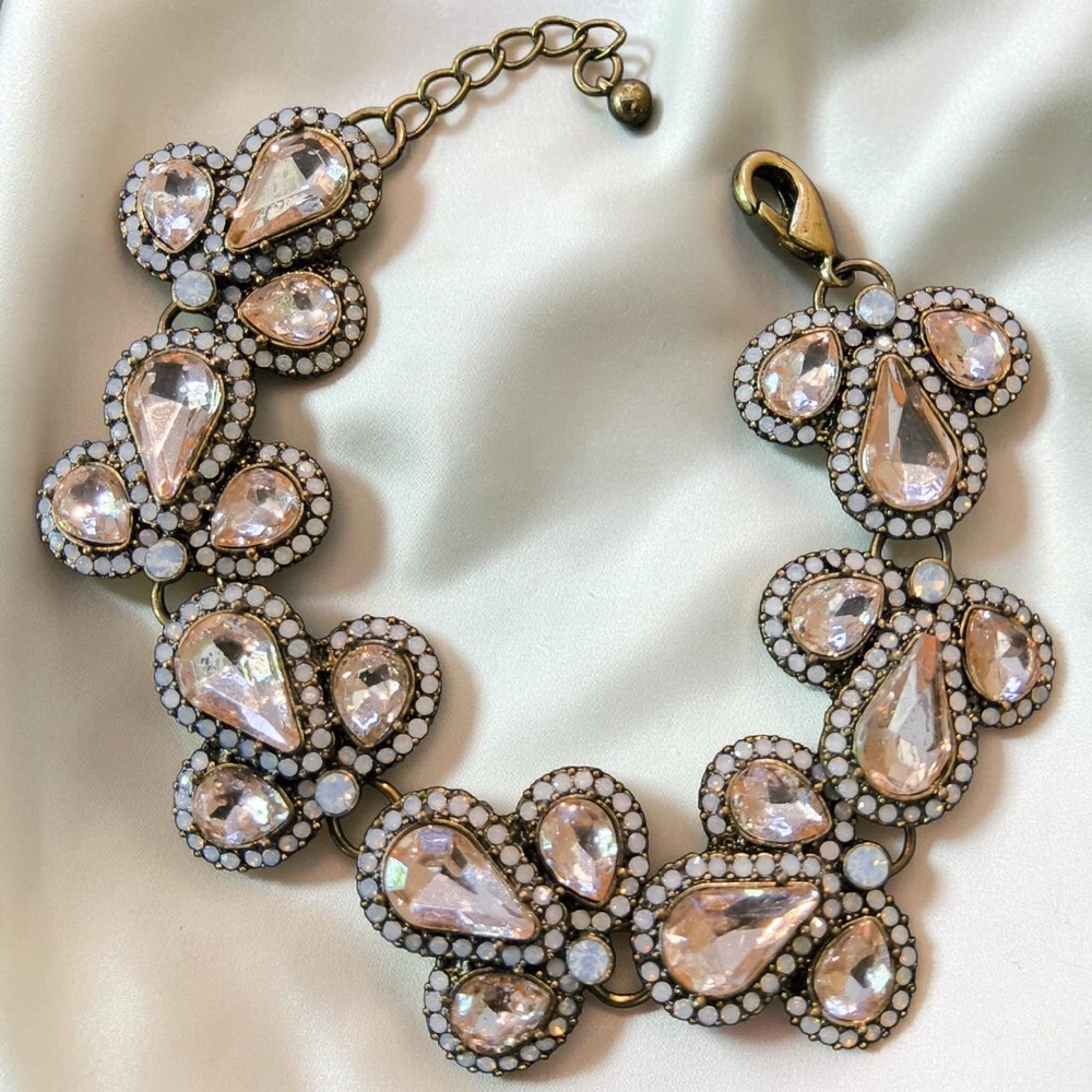 Art Deco Revival Blush Crystal Statement Bracelet Opalescent Rhinestones